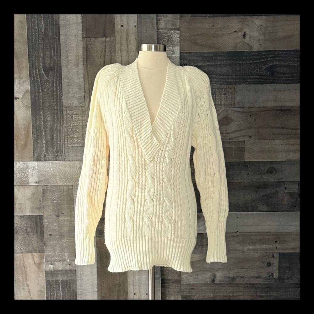 Vintage 90s v-neck sweater dress large cream neutral minimalist gorpcore cottage
